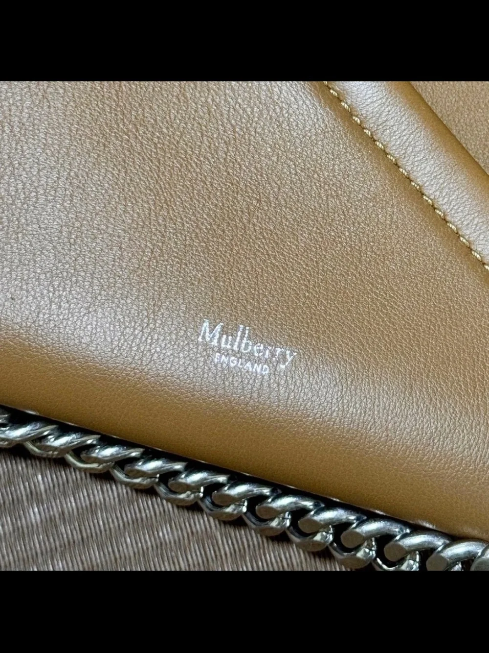 Mulberry Tan Leather Shoulder Bag with Silver Chain